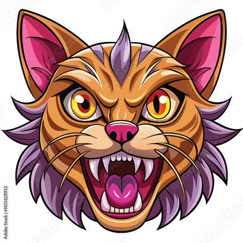 Angry cartoon cat head