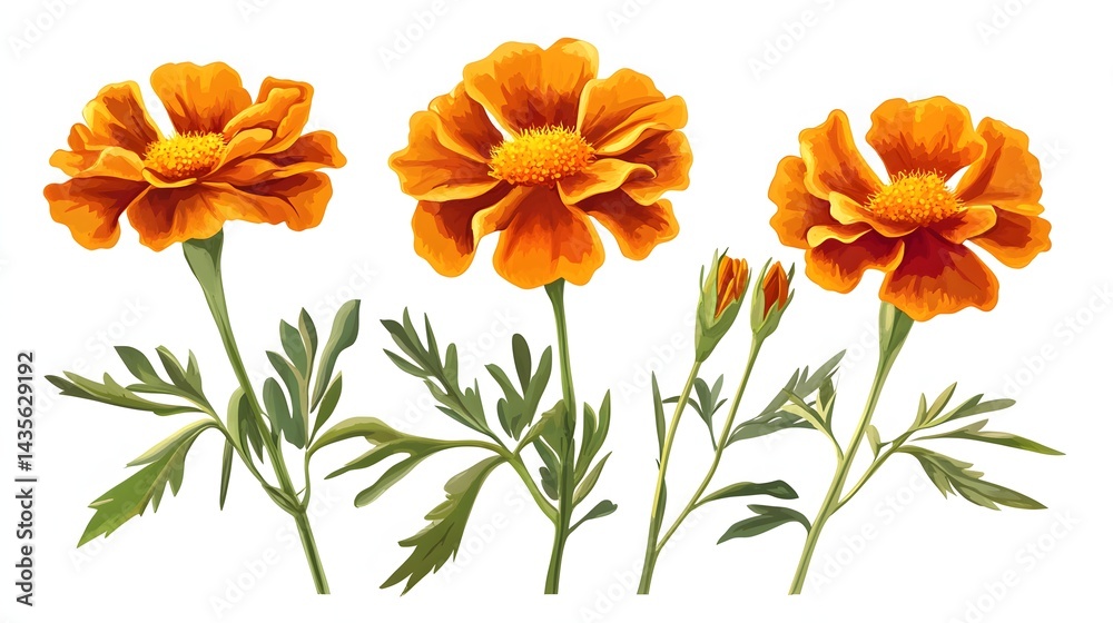 Fototapeta premium Marigold Flowers Rich Orange Vector