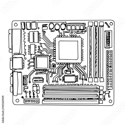 motherboard design illustration in black and white  