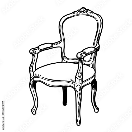 Elegant vintage armchair illustration in black and white style  