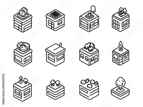 Green Roof line art icon eco friendly building design