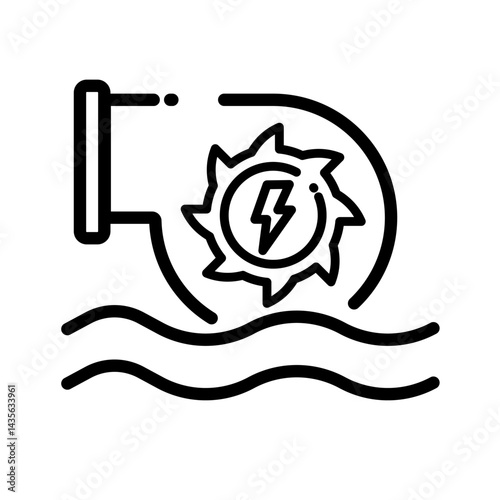 water turbine, hydroelectric power plant, renewable energy – vector icon