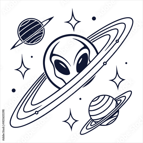 Alien Face with Planet Rings Illustration

