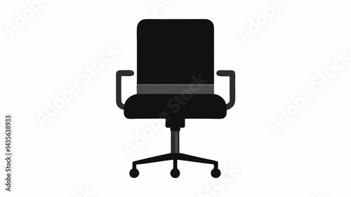 This is a comfortable black leather office chair, an isolated object of business furniture with wheels for work in an interior room, designed for a manager to sit