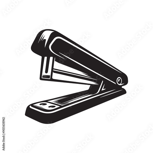 Stapler Silhouette Vector Illustration, Solid White Background.