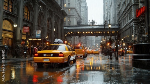 Rainy city street scene