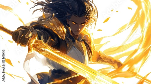 Powerful warrior wielding glowing sword.