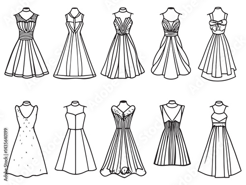 Haute Couture Dress line art icon elegant fashion design