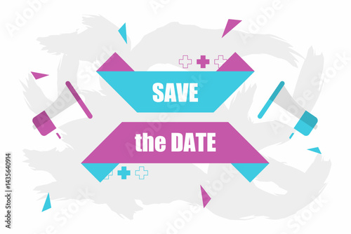 Vector banner. Megaphone with save the date speech bubble. Loudspeaker. Banner for business, marketing. Banner design vector illustration.