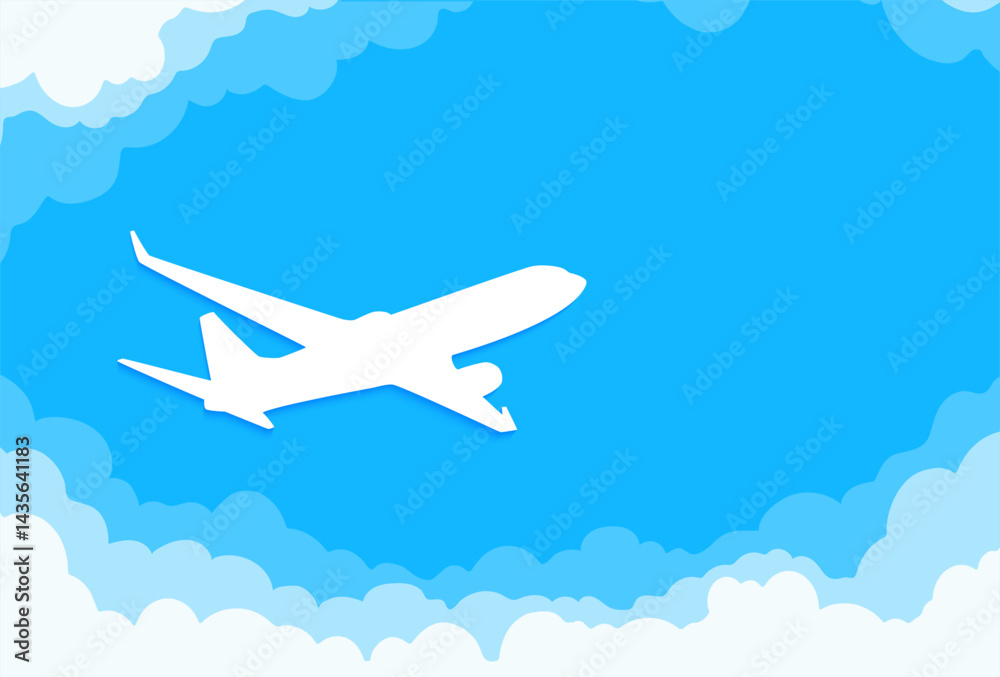 Naklejka premium Silhouette of passenger airplane flying through layered clouds