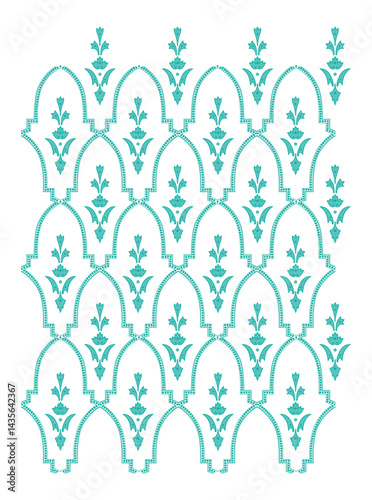 INDIAN FLORAL BLOCK PRINT SEAMLESS PATTERN VECTOR ISOLATED ON WHITE BACKGROUND