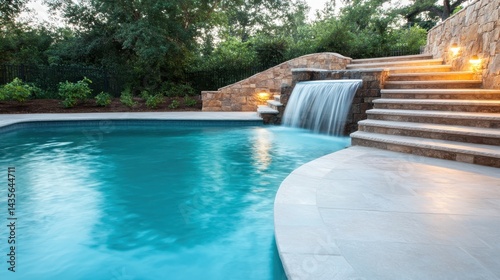 Wallpaper Mural An inviting pool setting complete with smooth steps and a charming waterfall creates an idyllic retreat, perfect for outdoor relaxation and summertime enjoyment. Torontodigital.ca
