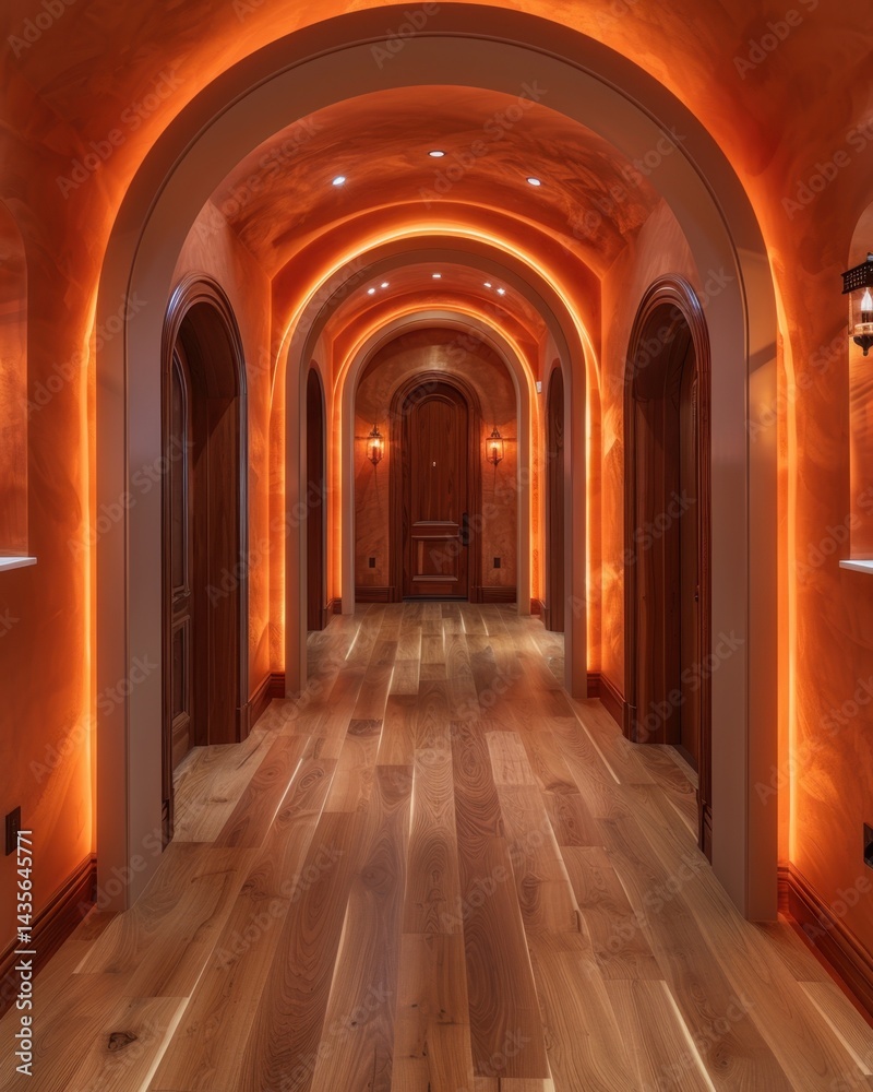 Fototapeta premium hallway with arched door and warm mood lighting