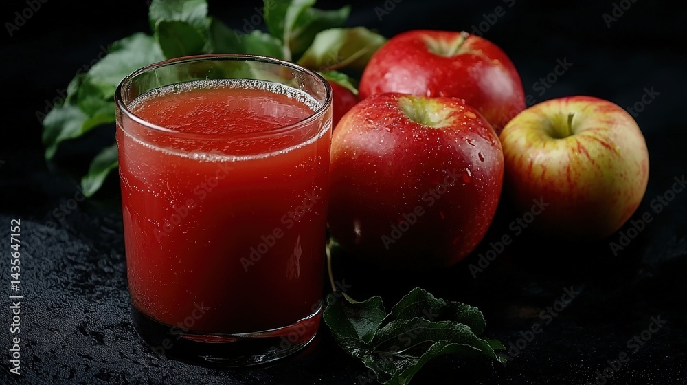 Refreshing apple juice recipe kitchen food photography dark background close-up healthy beverage inspiration
