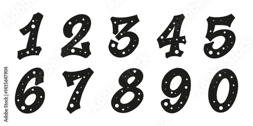 Decorative dotted black numbers 0–9 isolated