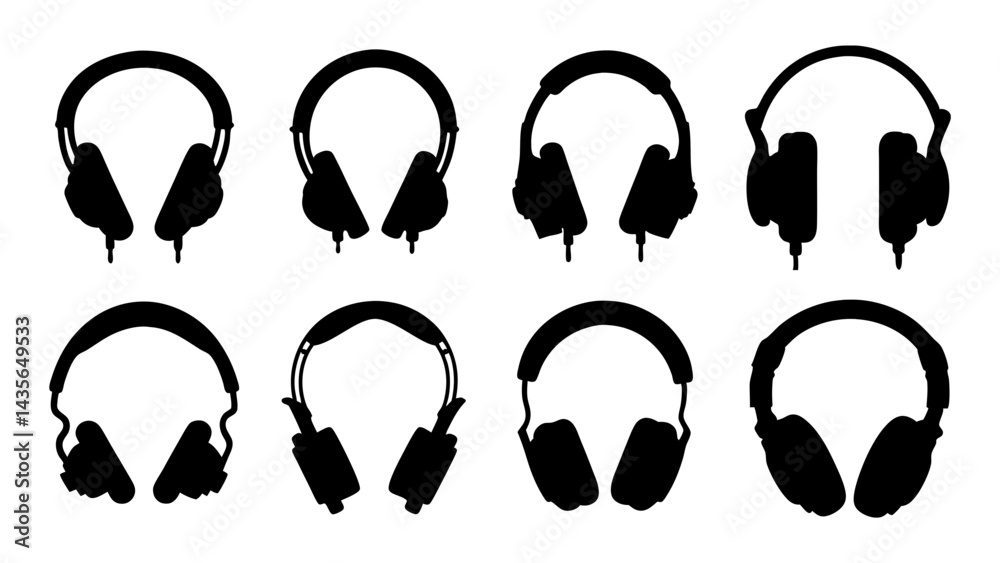 set of headset music silhouette vector on tranparent background set of headset music silhouette vector on tranparent background