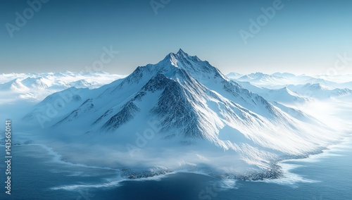 Snowy Mountain Peak with Ocean View.