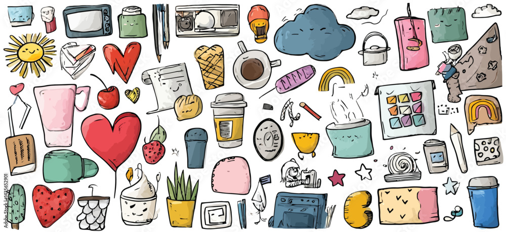Colorful Childlike Crayon Doodle Pattern with Houses, Trees, Rockets, Animals, and Space Elements on White Background- Adobe Illustrator Artwork Colorful Childlike Crayon Doodle Pattern with Houses, Trees, Rockets, Animals, and Space Elements on White Background- Adobe Illustrator Artwork