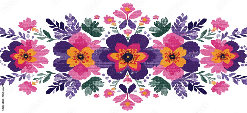 Obraz premium Colorful Flower Doodle Pattern with flower pattern and Space Elements on White Background Adobe Illustrator Artwork