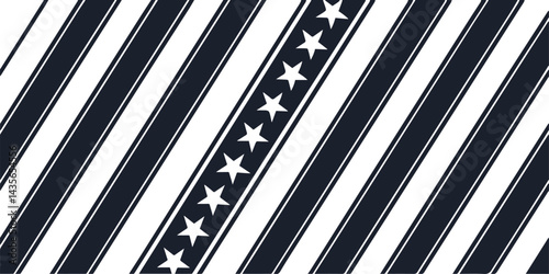 Abstract Starry Stripes Design: A striking geometric pattern with alternating black and white stripes is set against a navy backdrop. The diagonal stripes create dynamic visuals.