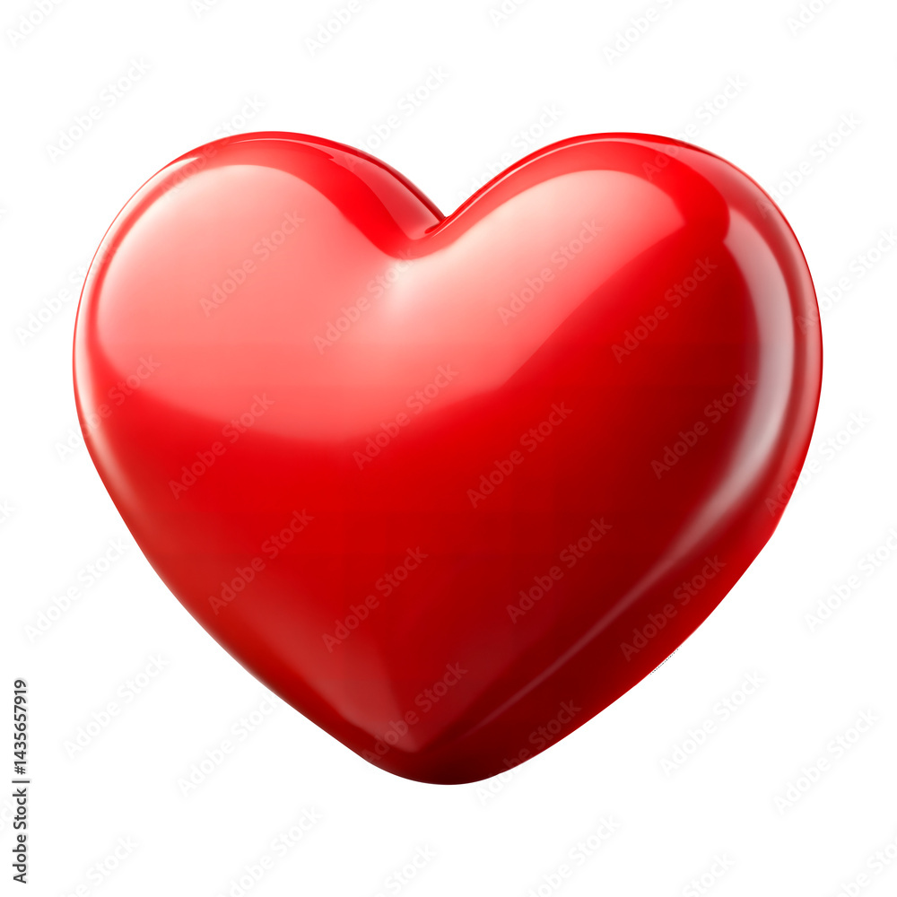 Glossy Red Heart Render On White Background Symbolizing Love And Romance Glossy Red Heart Render On White Background Symbolizing Love And Romance