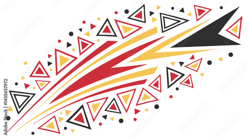 Fototapeta premium Dynamic geometric explosion: Bold triangular patterns in red, yellow, and black