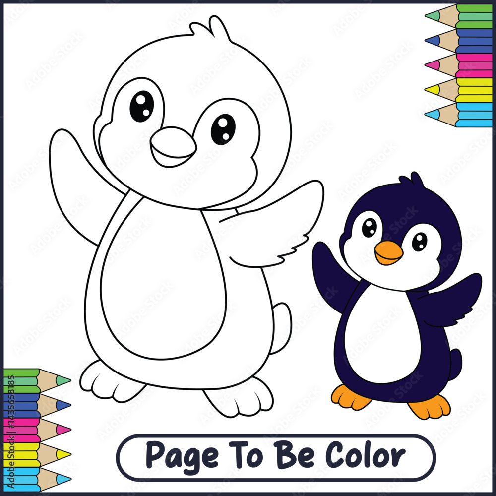 Naklejka premium Creative Cute Penguin Vector Coloring Page