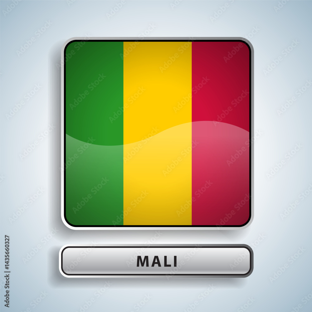 Fototapeta premium Mali flag square button Isolated on color gradient background. Exclusive Icon flag