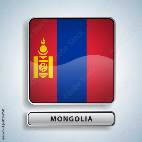 Free Download Mongolia flag square button Isolated on color gradient background. Exclusive Icon flag - GFXLoad