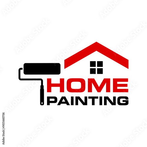 Home repair logo vector illustration template. Simple emblem letter icon of house renovation black and red