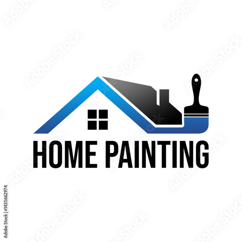 Home repair logo vector illustration template. Simple emblem letter icon of house renovation blue and black
