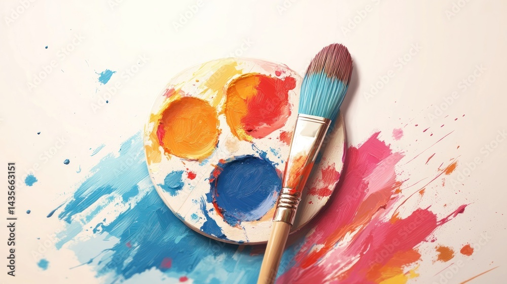 Colorful paint palette and brush Colorful paint palette and brush