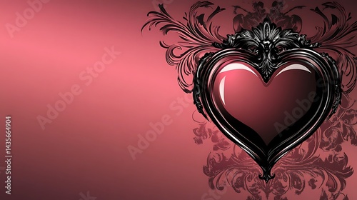 Ornate Heart with Red Background.