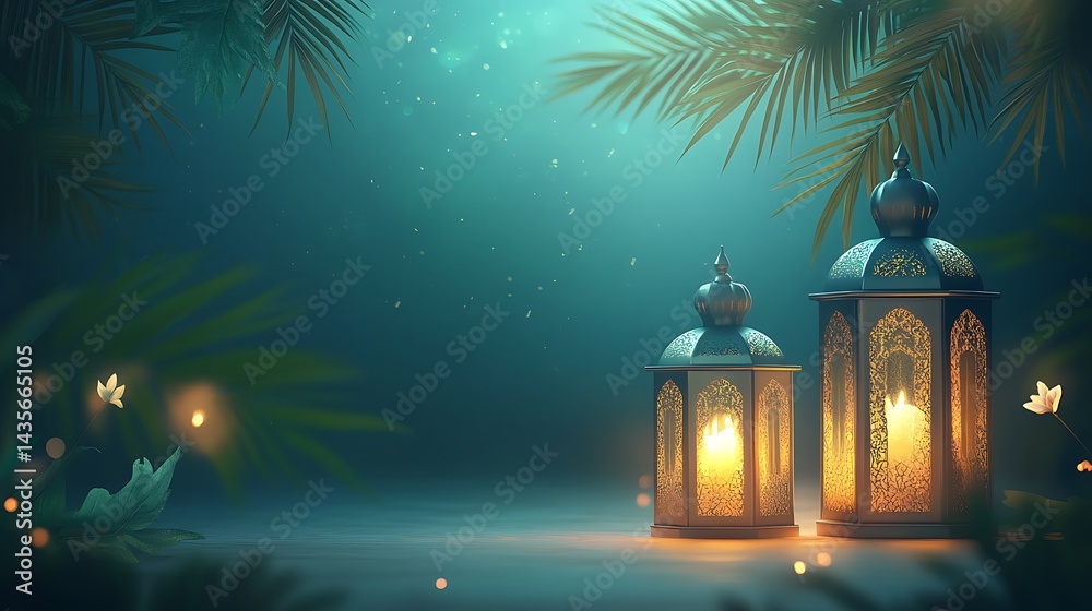 Ramadan lanterns with tropical night. Ramadan lanterns with tropical night.