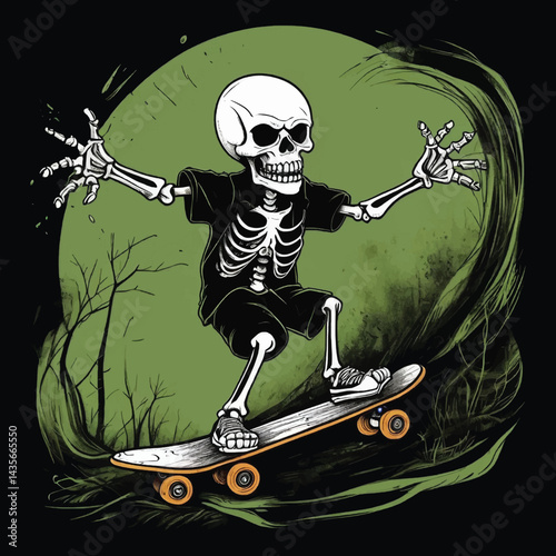 Ride the Chaos: Skeleton Skateboarding Through Dripping Neon Dreams, A Punk Skater’s Underground Journey, Skeleton T-shirt Vector Design.