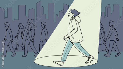 Walking against crowd individual spotlight vector