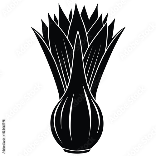 Black silhouette of a leek on a white background 
