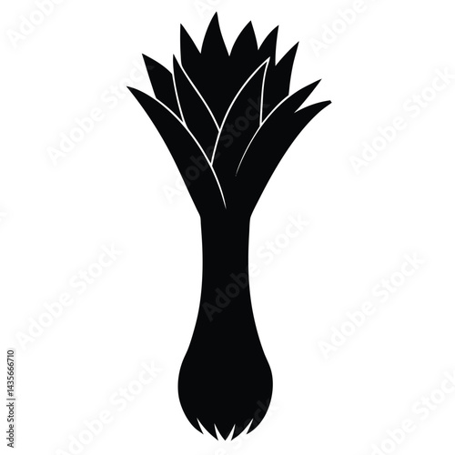Black silhouette of a leek on a white background 