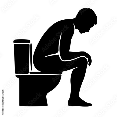 Man Silhouette Seated On Toilet Bowl Health And Hygiene Lifestyle Wellness