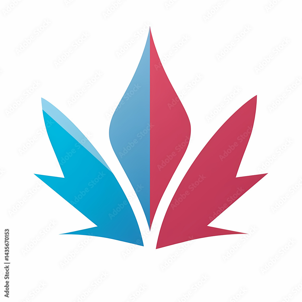 Obraz premium Abstract maple leaf logo design in red and blue tones, modern vector emblem suitable for Canadian branding, identity, minimal style graphics, or patriotic projects
