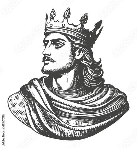 Vintage King Illustration in Woodcut Style for Elegant Design