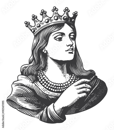 Vintage Illustration of a Queen in Woodcut Style Art Design