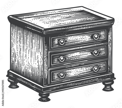 Vintage Woodcut Illustration of a Classic Nightstand with Drawers