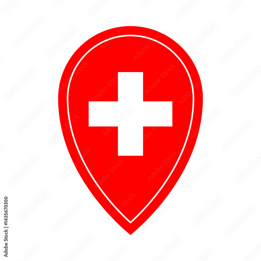 Switzerland location pin isolated on white. Location pointer for indicating locations related to Switzerland. Vector icon for mobile apps, UI and web design