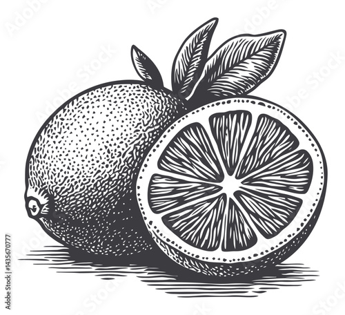 Vintage Woodcut Style Illustration of Lemon and Lime