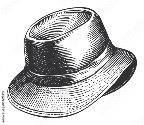 Vintage Woodcut Illustration of a Classic Hat in Black and White