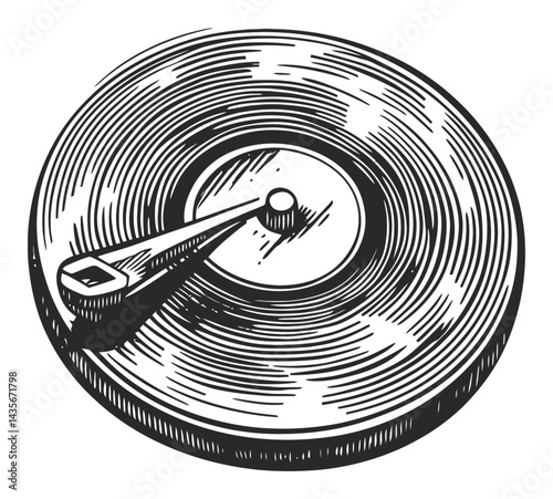 Vintage Woodcut Illustration of a Classic Turntable Design