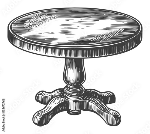 Vintage Woodcut Illustration of a Classic Round Table Design