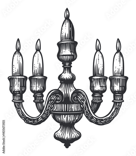 Vintage Woodcut Style Chandelier Illustration for Elegant Decor