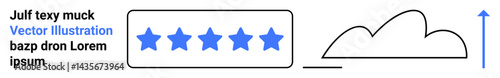 Five-star rating bar, cloud graphic, upward arrow, and placeholder Lorem Ipsum. Ideal for feedback, data analysis, growth, cloud technology, upward trends business stats simple landing page